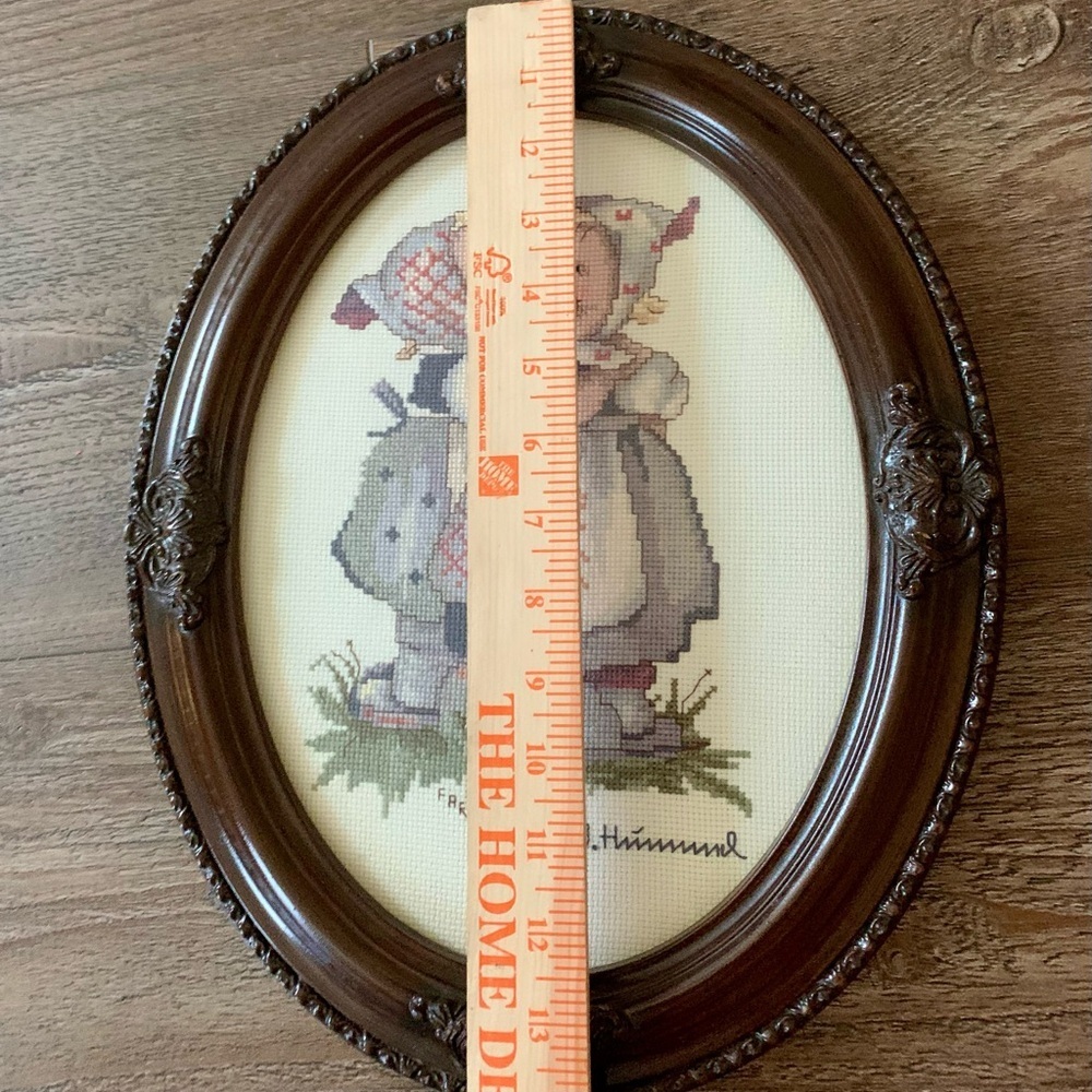 Vintage Wooden Frame Cross Stitch Hummel Picture 11/14” - Picture 9 of 13